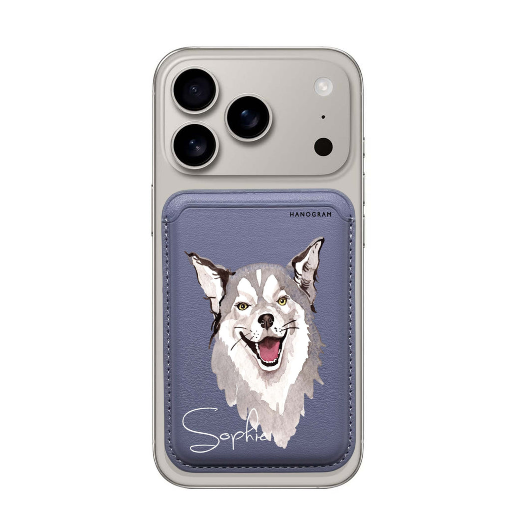 Border Collie custom name MagSafe wallet for iPhone, personalized magnetic card holder, main view