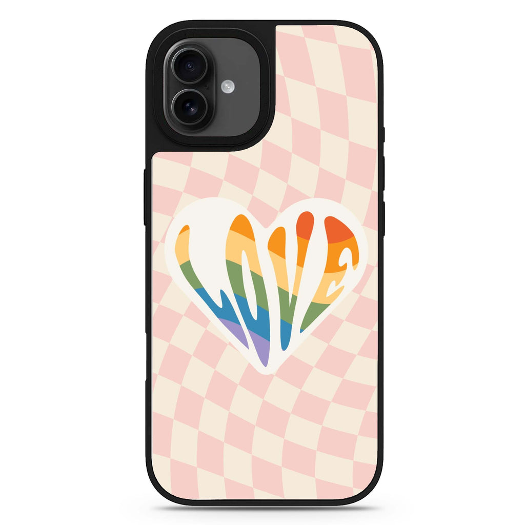 Rainbow LOVE heart celestial iPhone 17 mirror case