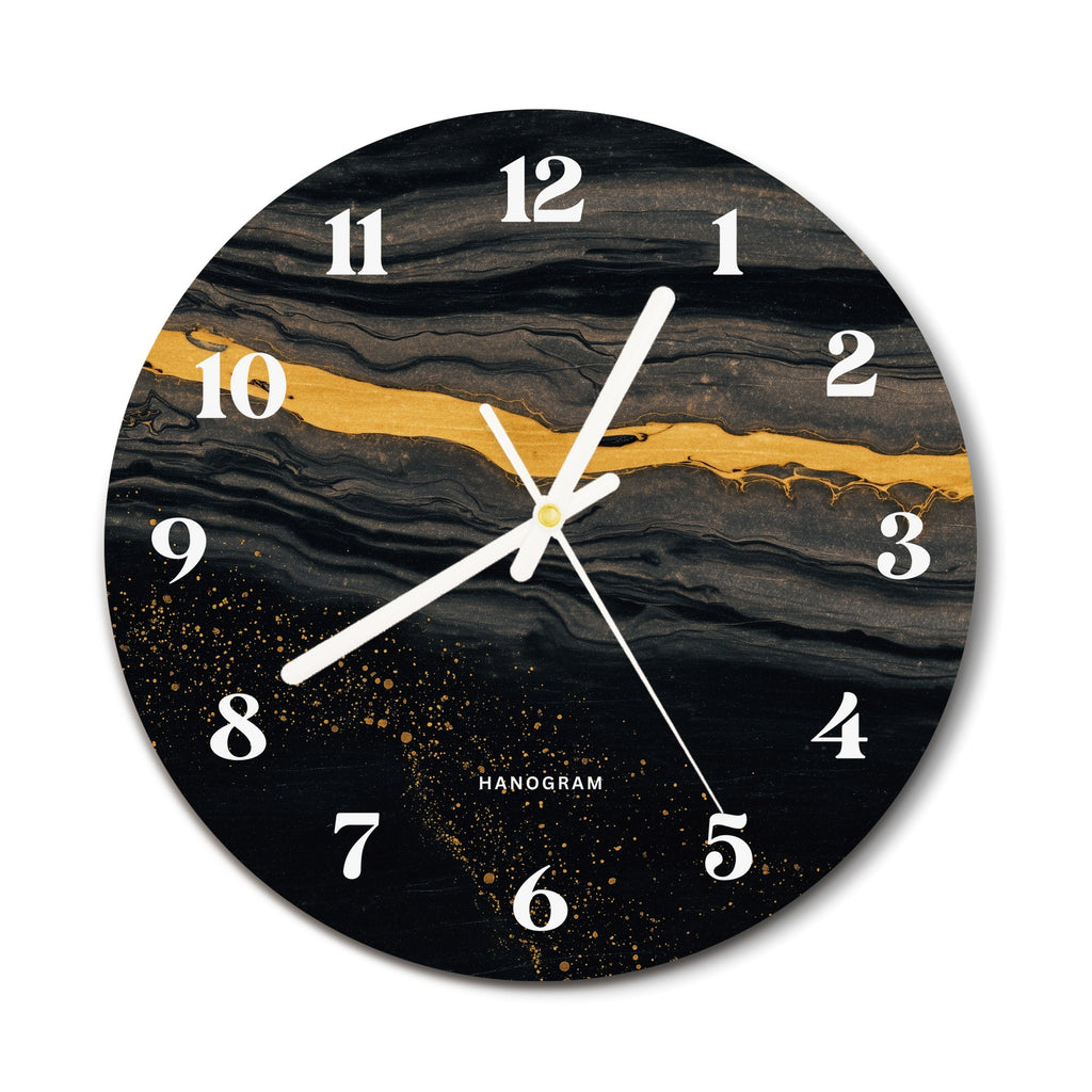 Midnight Gold Vein premium glass wall clock, marble home decor clock, main view