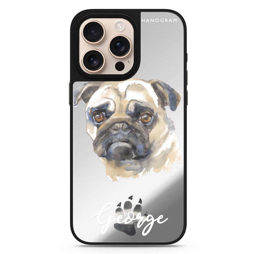 Pug personalized name sleek reflective design iPhone 16/15/14 Pro Max & Pro mirror case