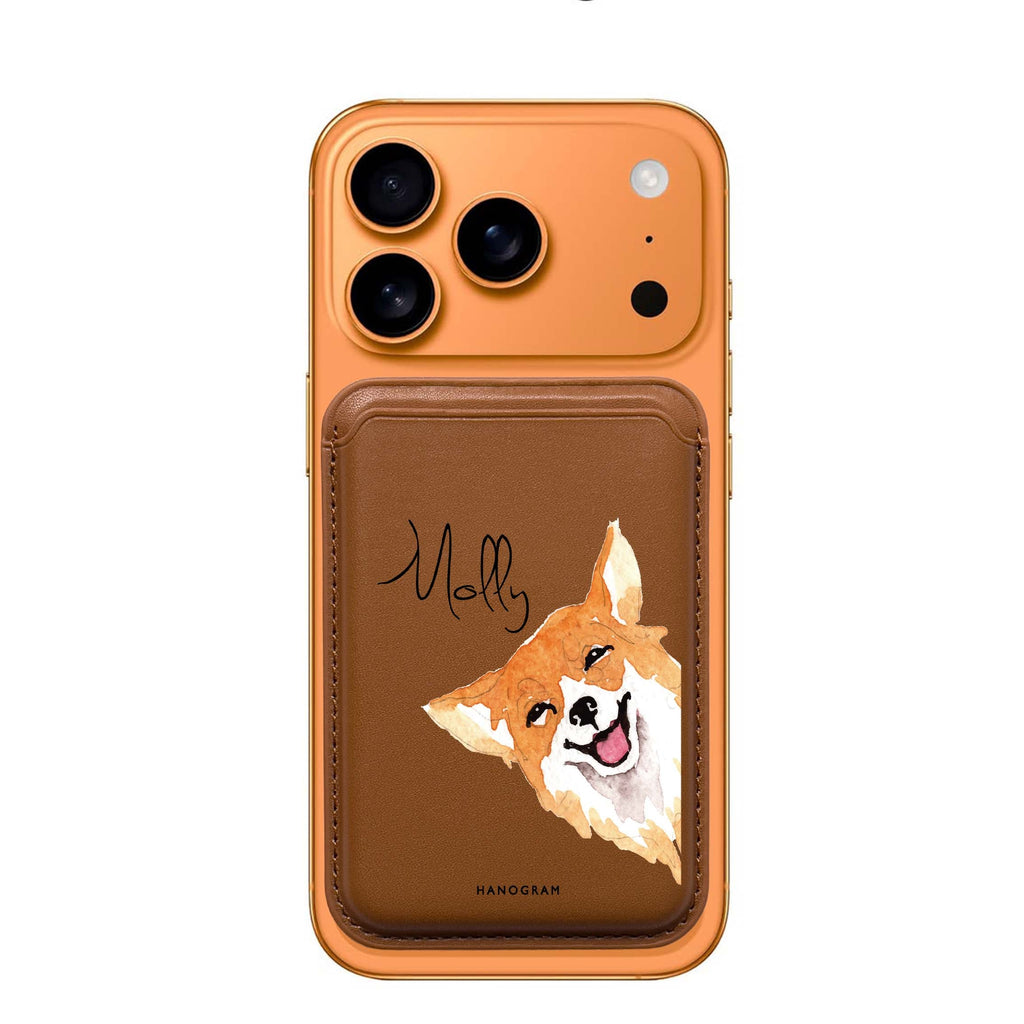 Welsh Corgi custom name MagSafe wallet for iPhone, personalized magnetic card holder, main view