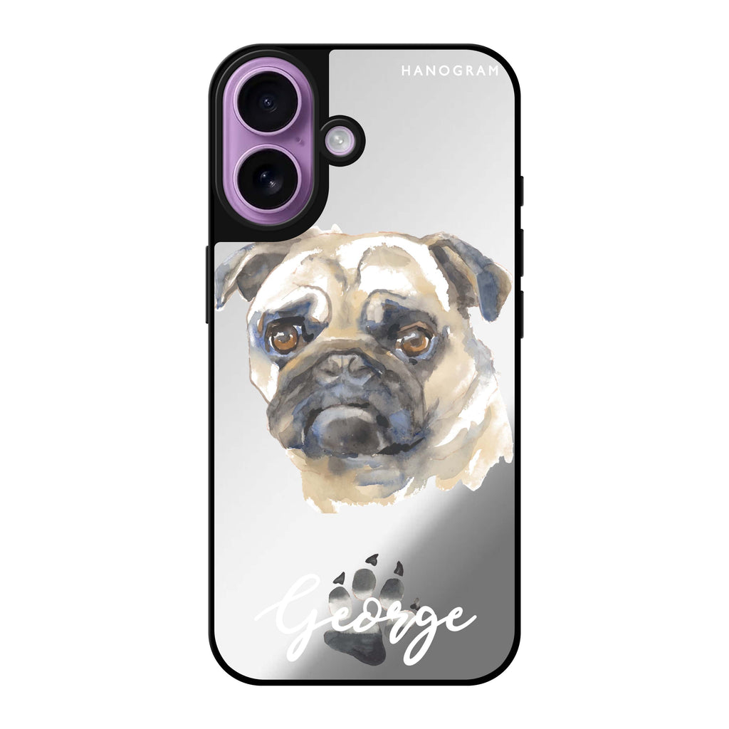 Reflective iPhone 16 Mirror Case –Pug Design
