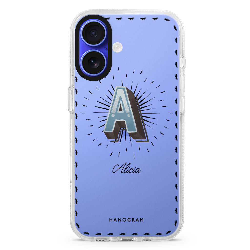 Artistic Letter III iPhone 16 and 16 Plus ultra clear case, transparent artistic artwork, front product view