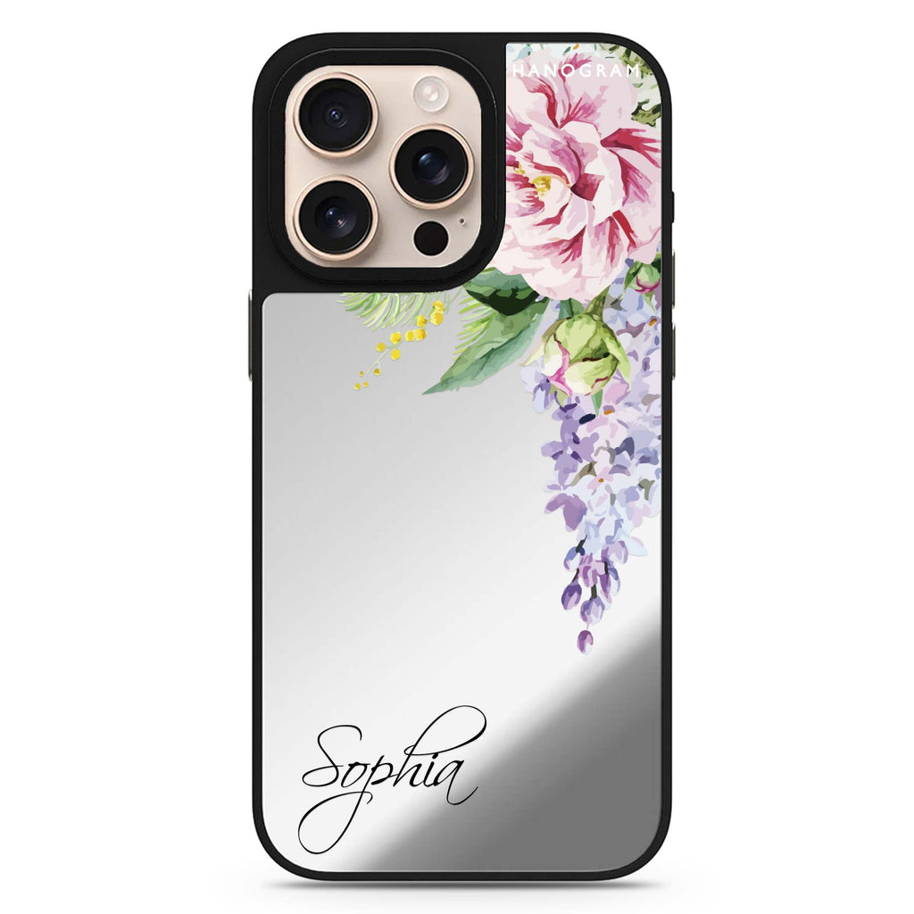 Tropical Floral II personalized name floral design iPhone 16/15/14 Pro Max & Pro mirror case
