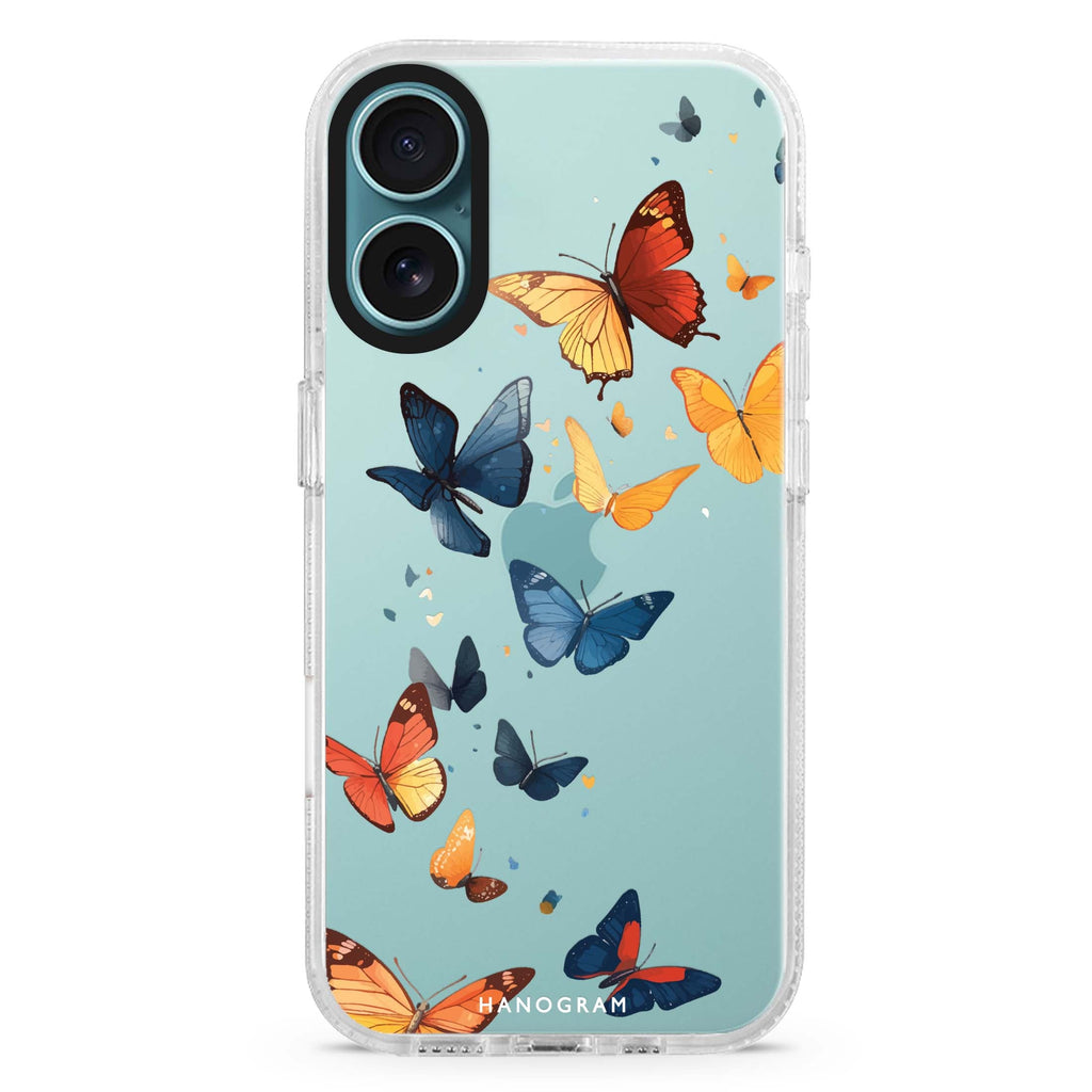 Quiet Flight iPhone 16 and 16 Plus ultra clear case, transparent graphic artwork, front product view