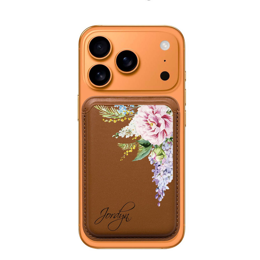 Tropical Floral II custom name MagSafe wallet for iPhone, personalized magnetic card holder, main view