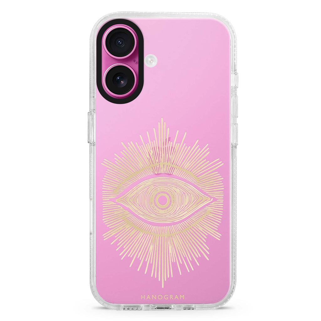 Eye of Eternity iPhone 16 and 16 Plus ultra clear case, transparent graphic artwork, front product view