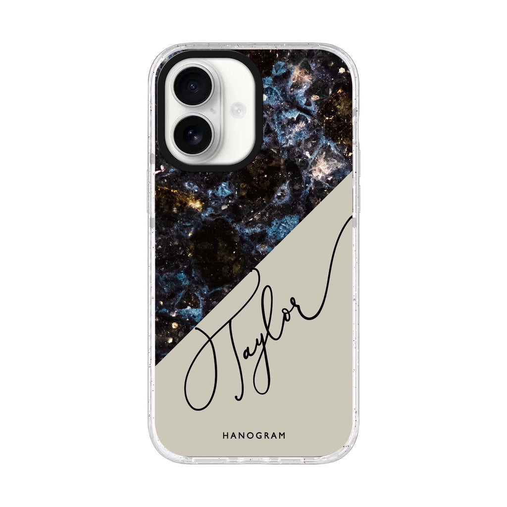 Black Marble Rose personalized name iPhone 17 ultra clear MagSafe case, front product view