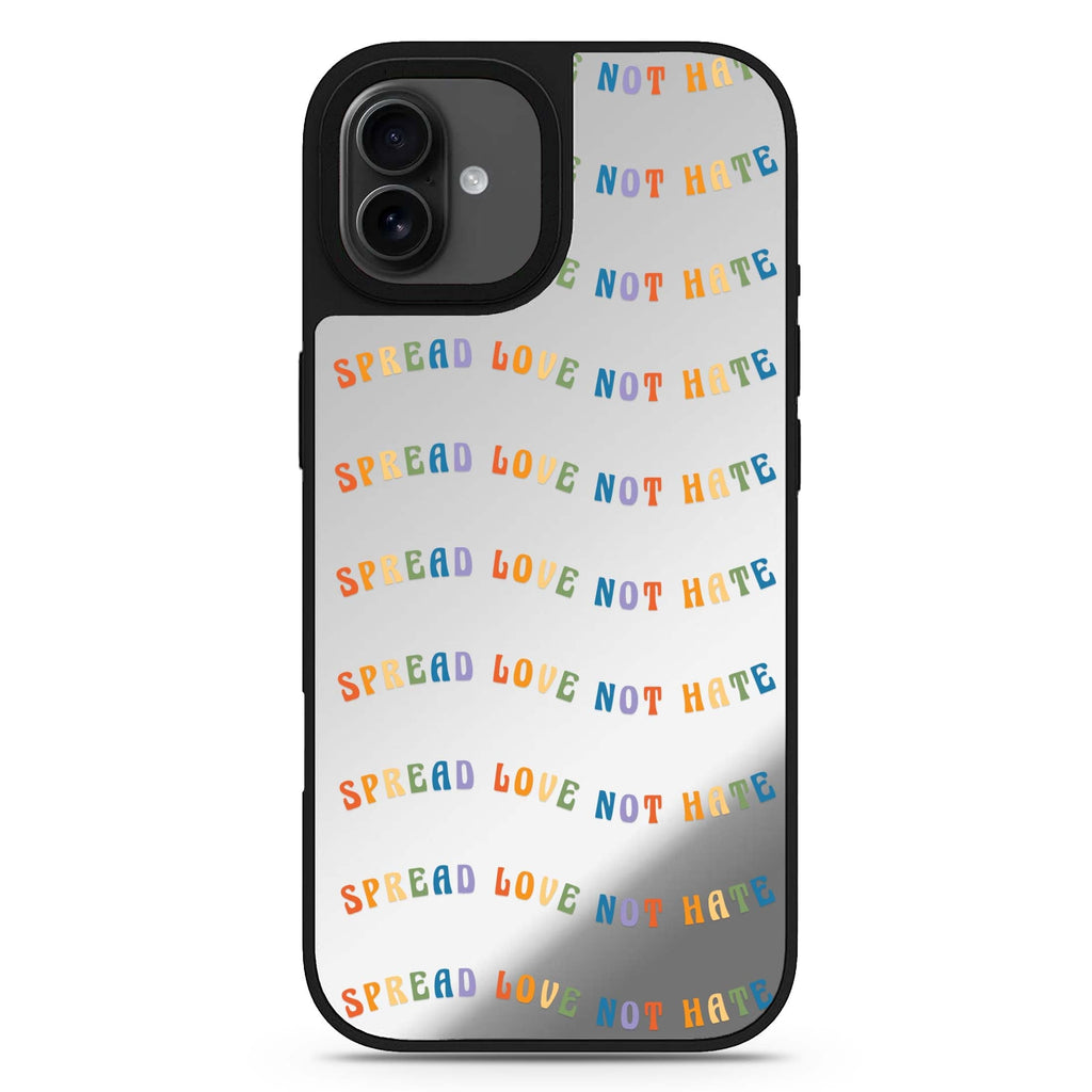 Spread Love not Hate heart design iPhone 17 mirror case