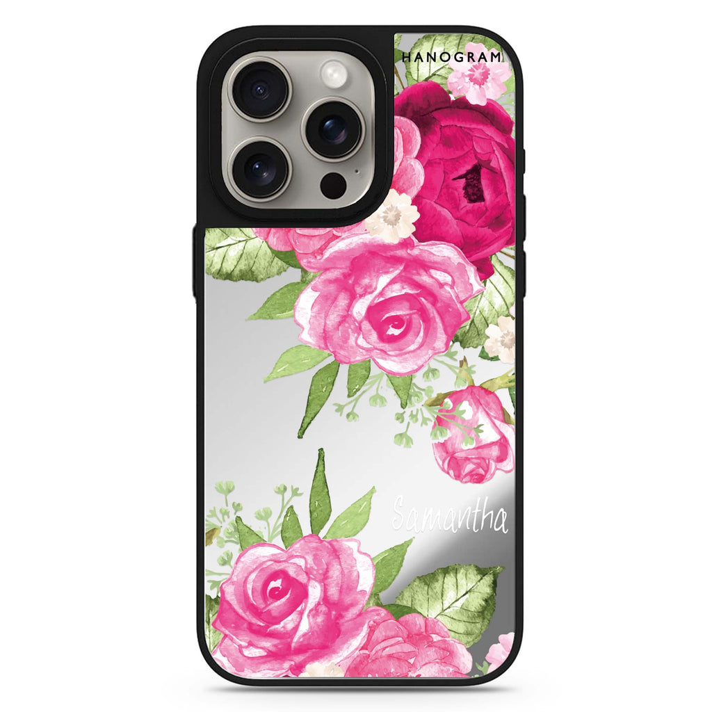 Watercolor Rose personalized name MagSafe mirror case for iPhone 16/15/14 Pro Max and Pro, main view