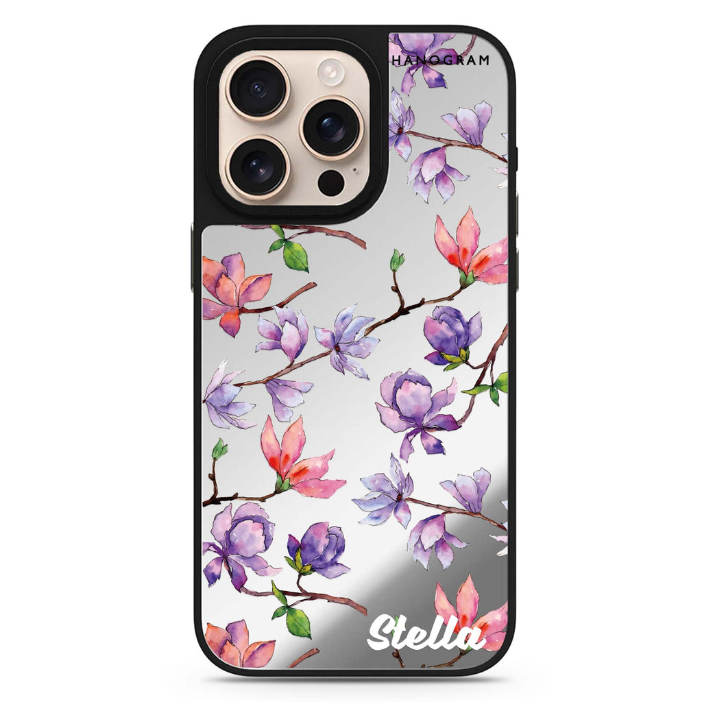 Colour in Spring personalized name sleek reflective design iPhone 16/15/14 Pro Max & Pro mirror case