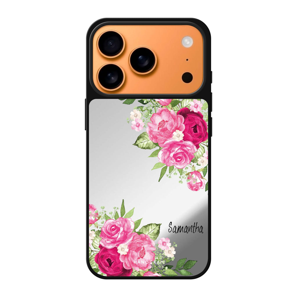 Watercolor Rose personalized name pink flower floral watercolor iPhone 17 Pro Max mirror case