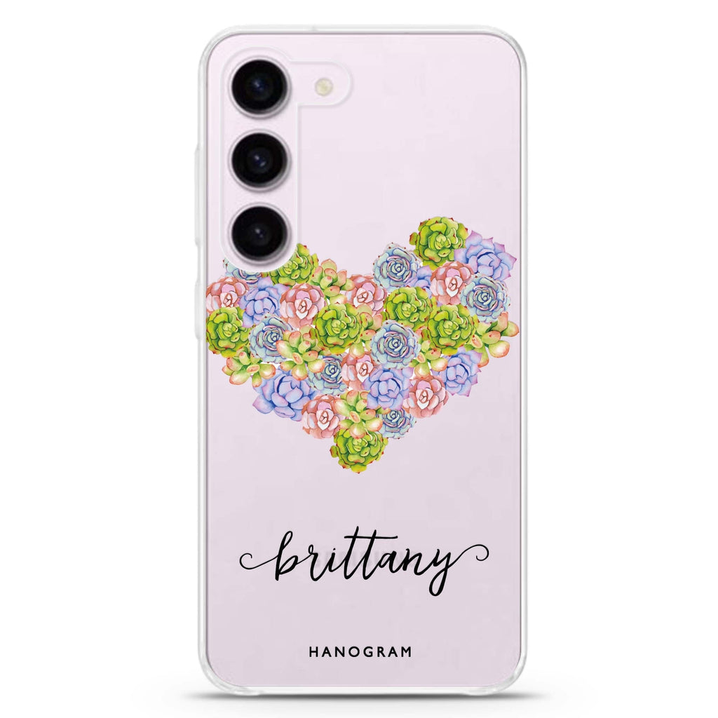 Floral Heart personalized ultra-clear case for Samsung Galaxy S23/S22, front view