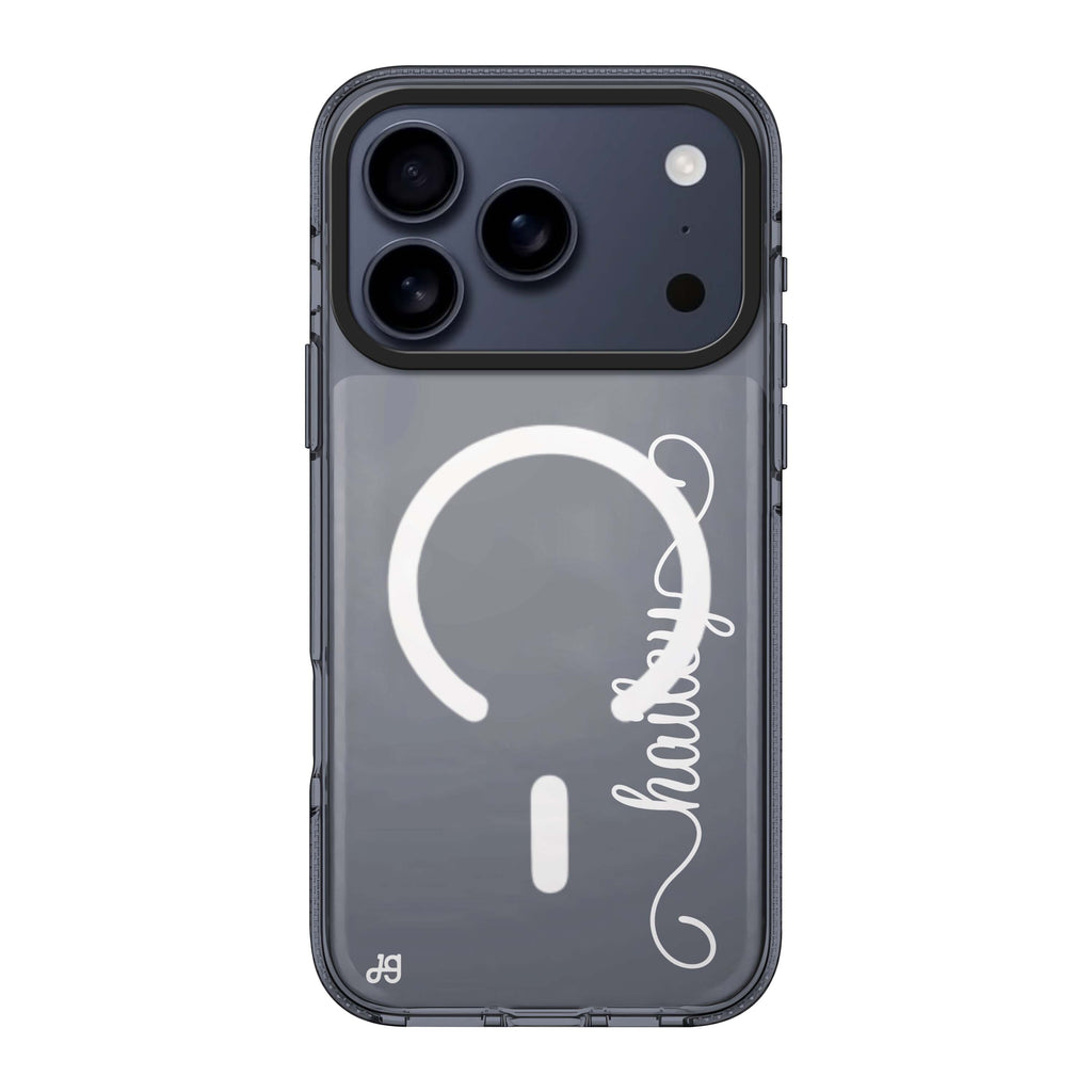 Vertical Cursive Handwritten personalized name typography iPhone 17 Pro Max ultra clear case