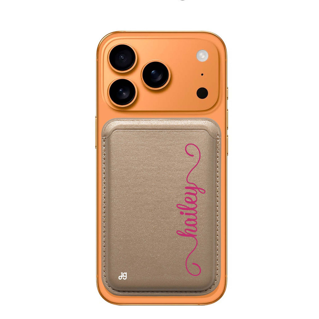 Vertical Cursive Handwritten custom name MagSafe wallet for iPhone, personalized magnetic card holder, main view