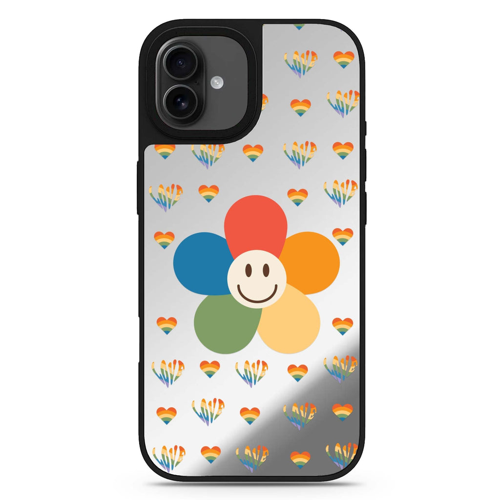 Rainbow Floral celestial design iPhone 17 mirror case