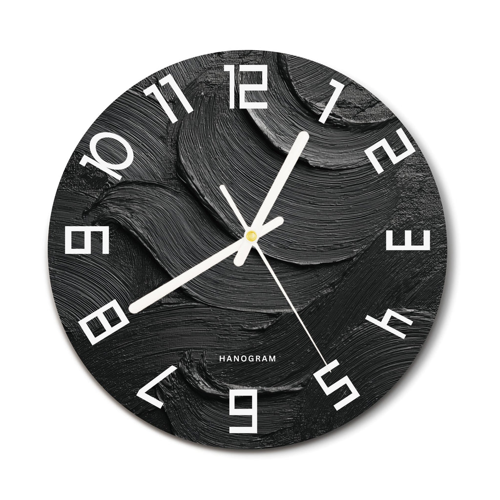 Charcoal Texture Flow premium glass wall clock, marble home decor clock, main view