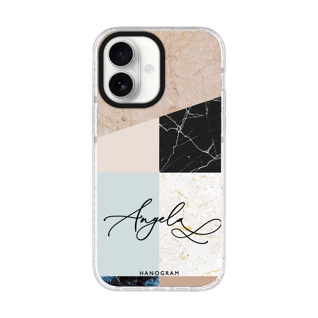 Marble Abstract V personalized name iPhone 17 ultra clear MagSafe case, front product view