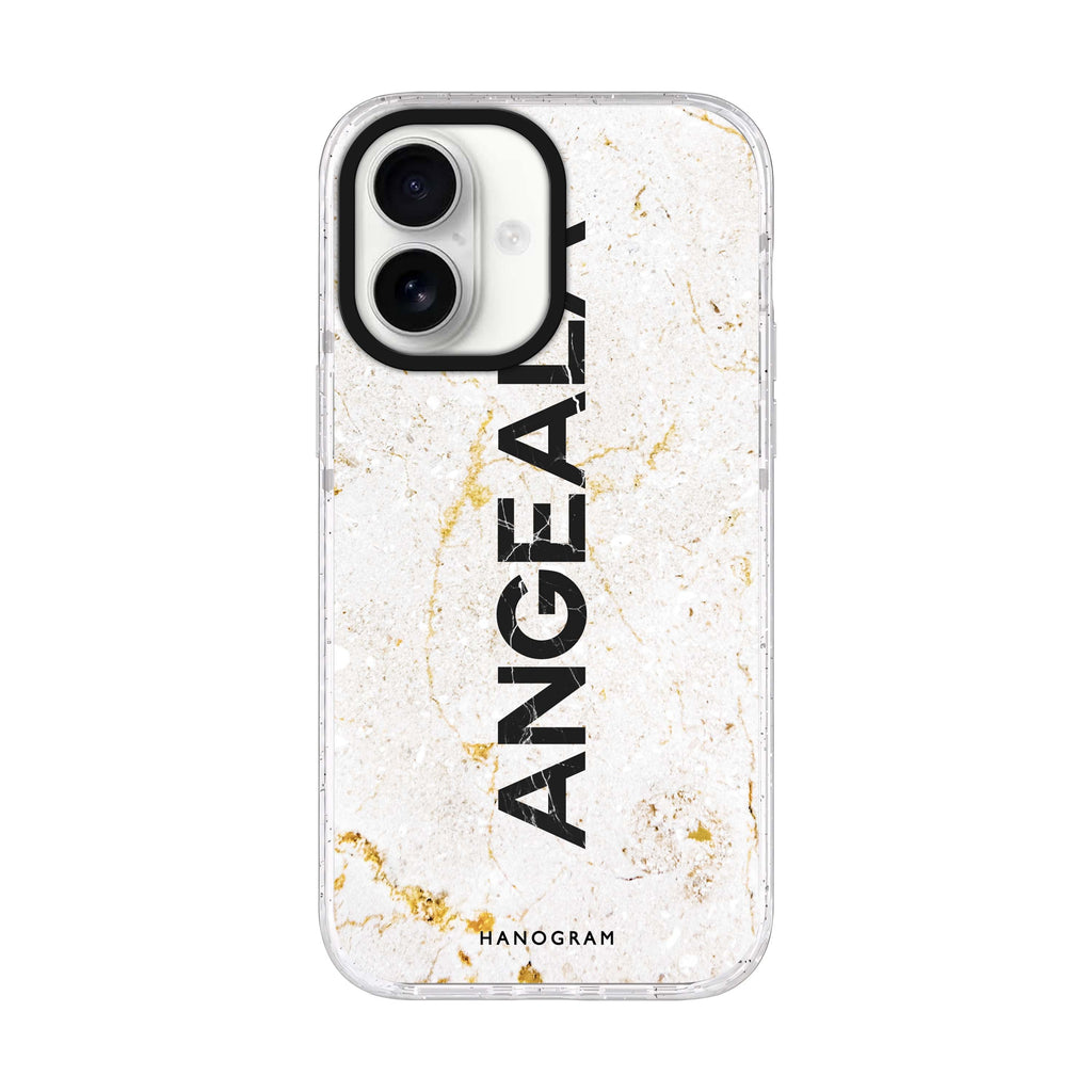 White Marble Style 3 personalized name iPhone 17 ultra clear MagSafe case, front product view