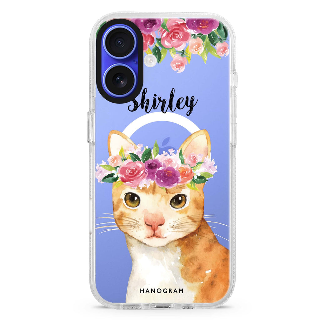 Floral and Cat MagSafe Compatible iPhone 16 Ultra Clear Case - Personalized and Stylish Protection