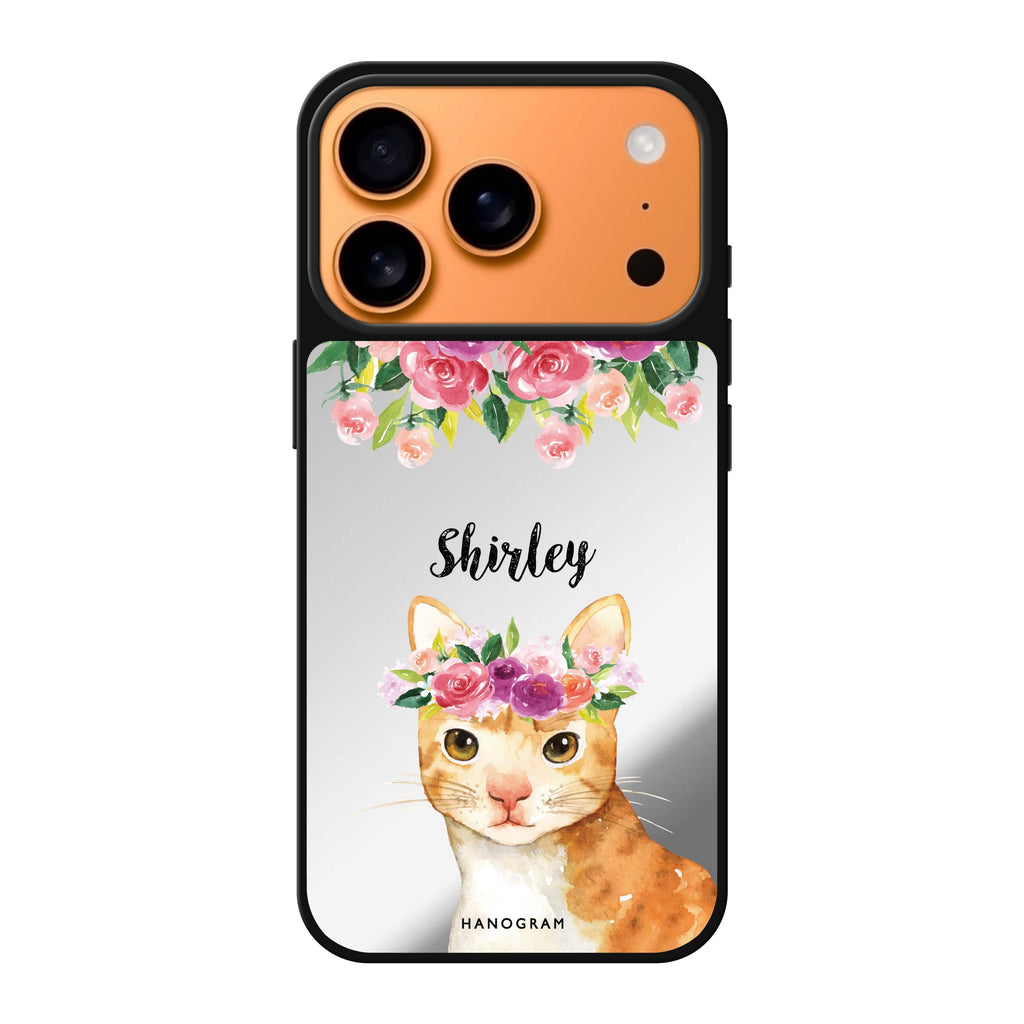Floral and Cat personalized name spring cat flower animal iPhone 17 Pro Max mirror case