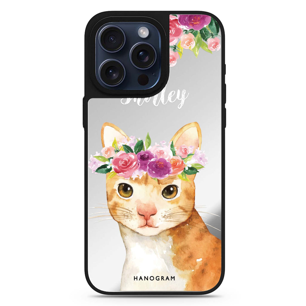 Floral and Cat personalized name MagSafe mirror case for iPhone 16/15/14 Pro Max and Pro, main view