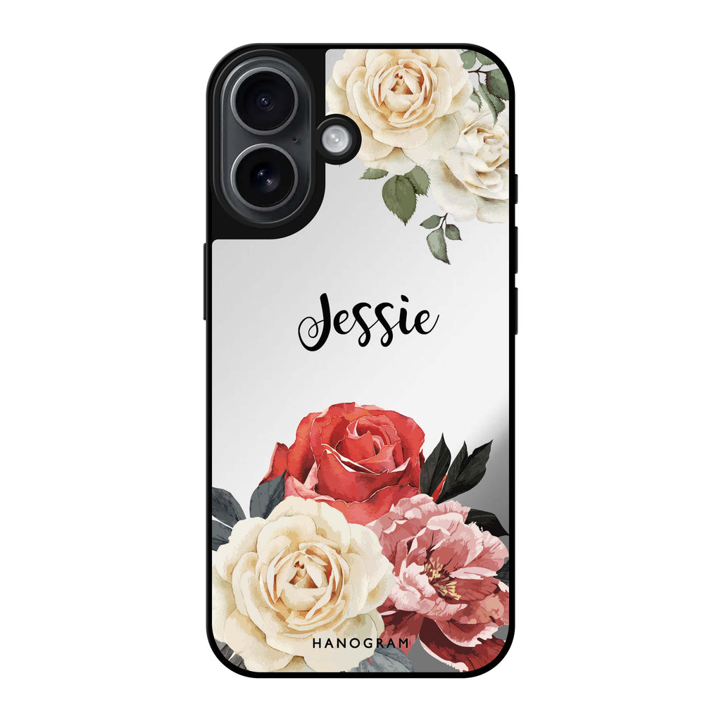 Reflective iPhone 16 Mirror Case –Vintage Floral Design