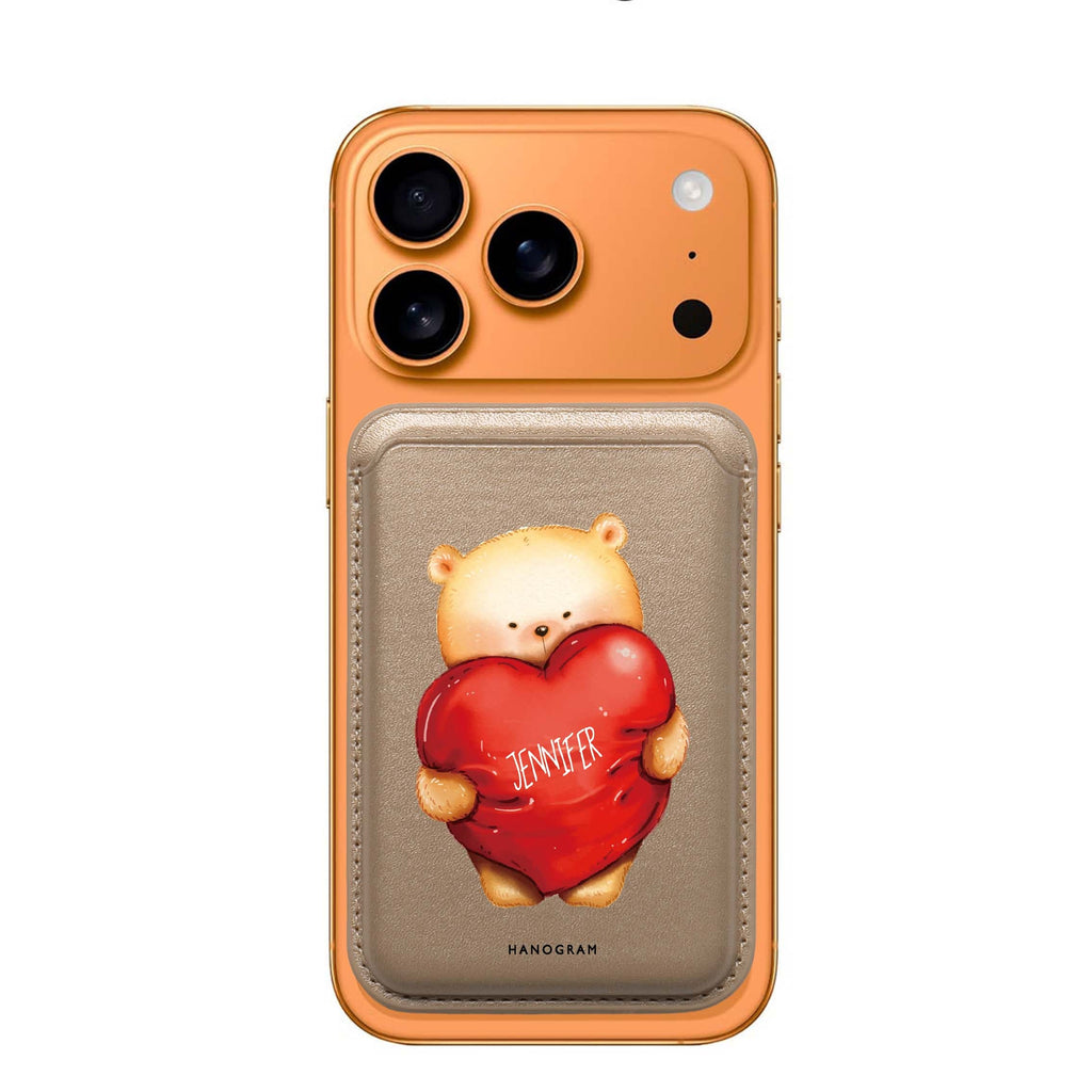 Bear Hug custom name MagSafe wallet for iPhone, personalized magnetic card holder, main view