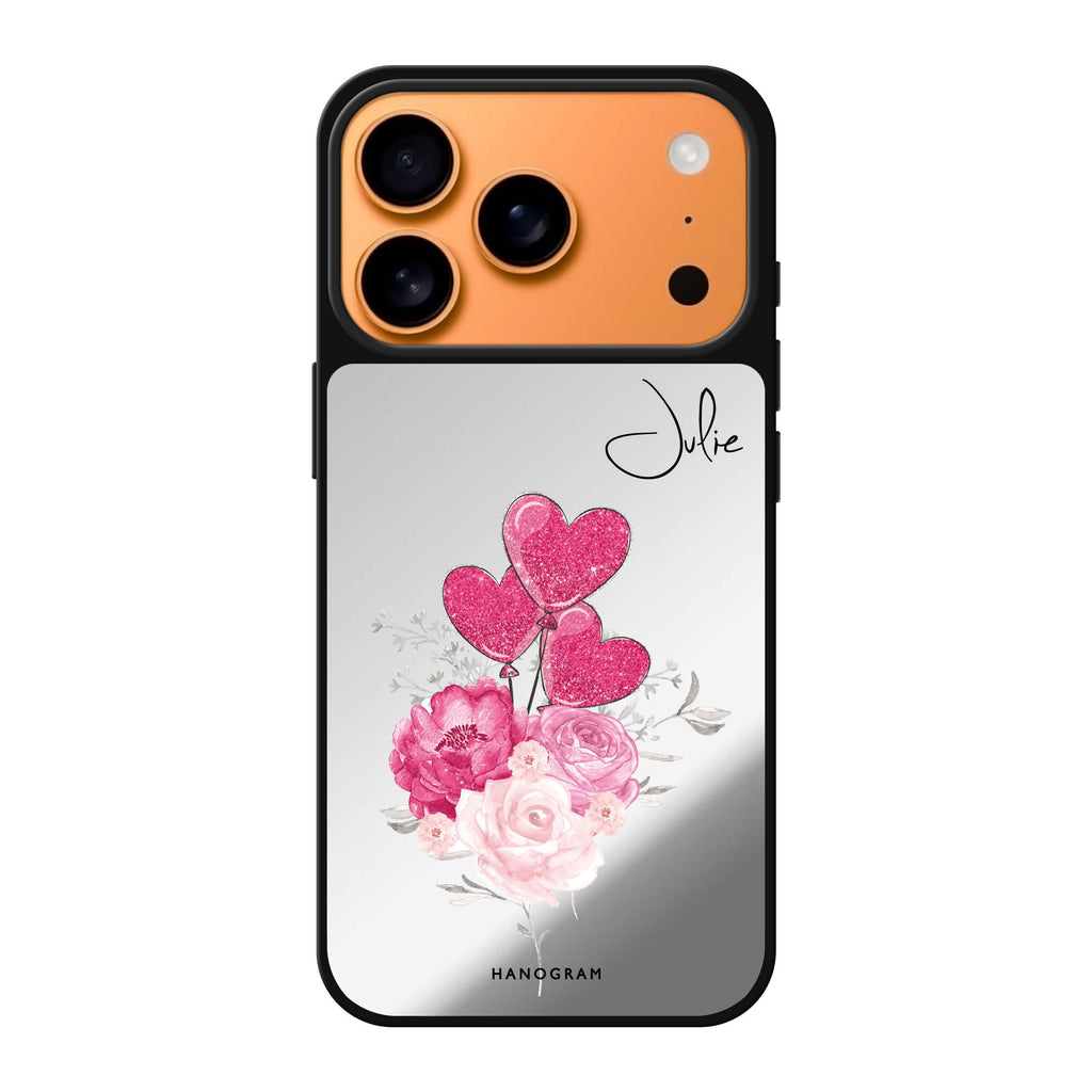 Sweet Heart With Rose personalized name pink valentines flower heart iPhone 17 Pro Max mirror case