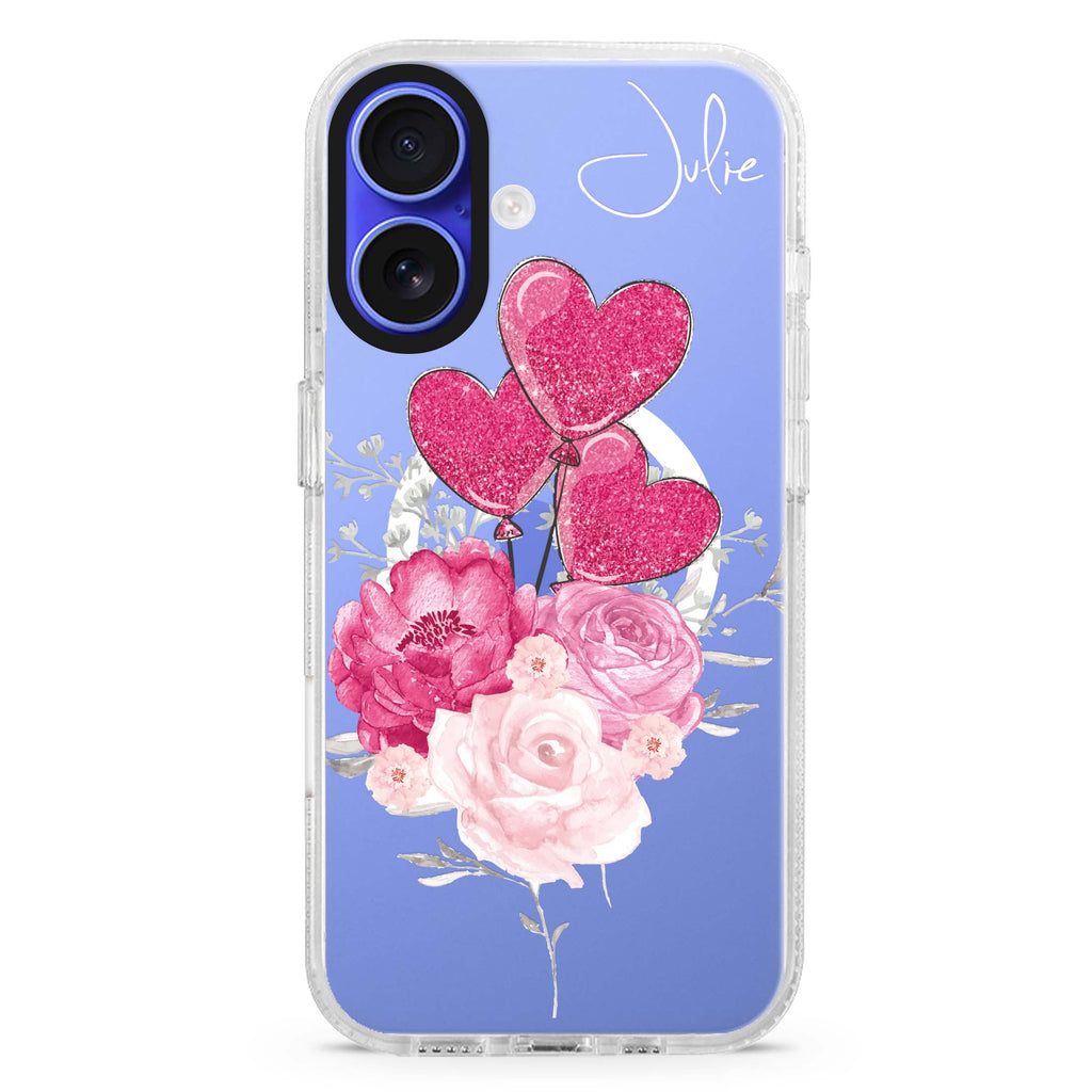 Sweet Heart With Rose MagSafe Compatible iPhone 16 Ultra Clear Case - Personalized and Stylish Protection