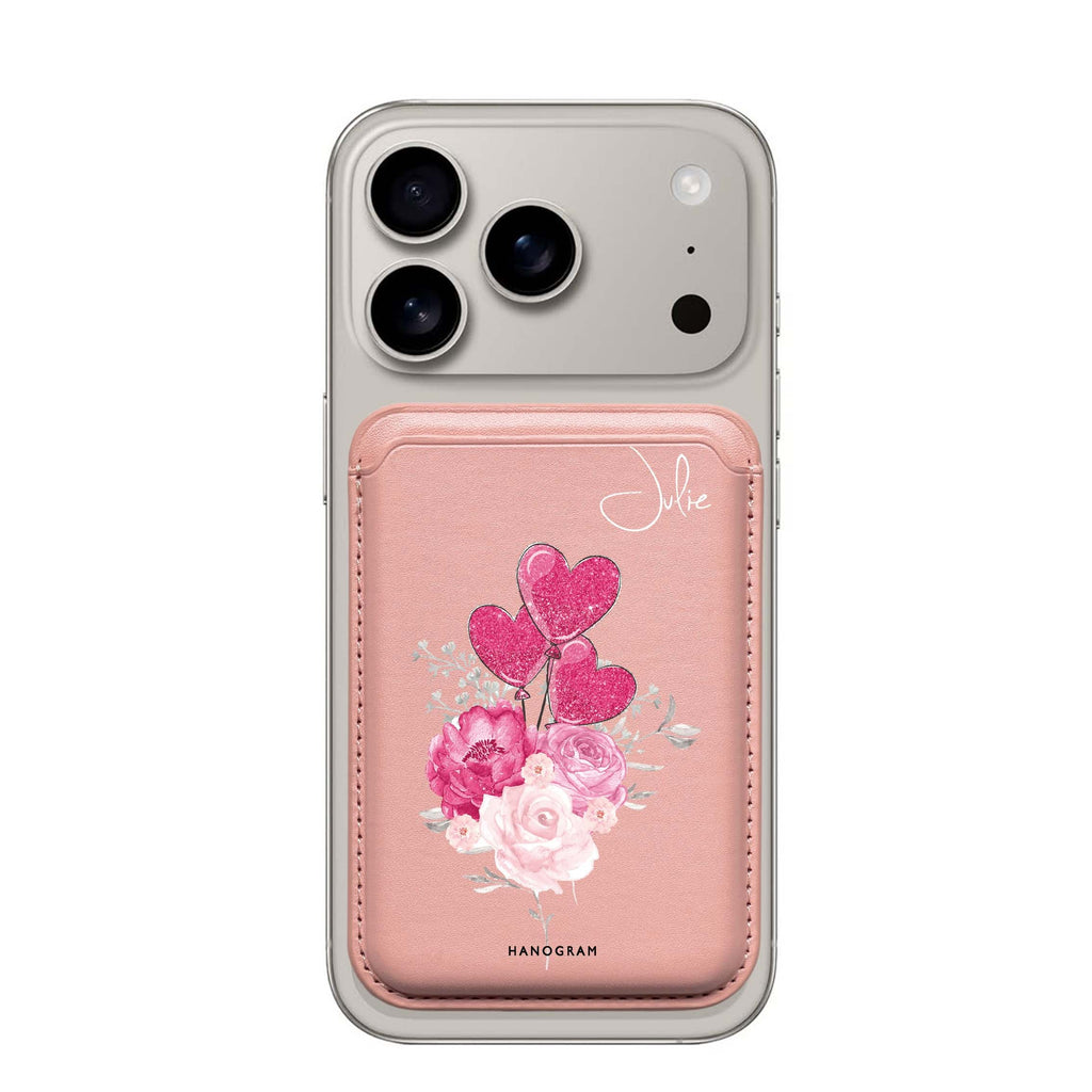 Sweet Heart with Rose custom name MagSafe wallet for iPhone, personalized magnetic card holder, main view