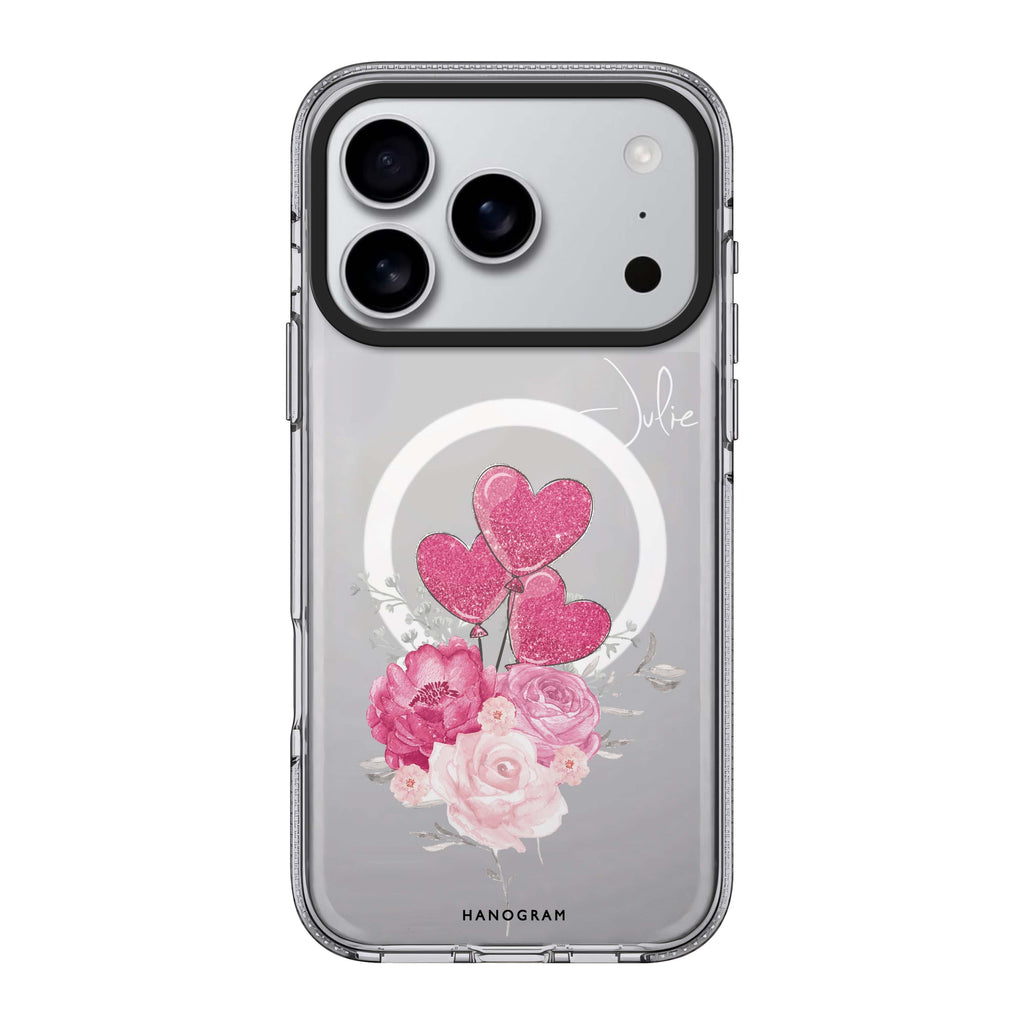 Sweet Heart With Rose personalized name pink flower heart floral iPhone 17 Pro Max ultra clear case