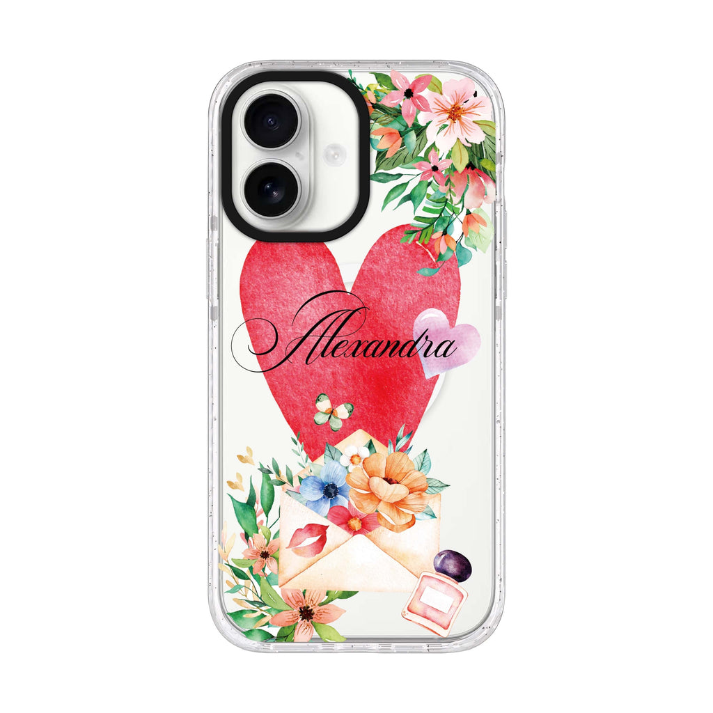 Floral Love Letter personalized name iPhone 17 ultra clear MagSafe case, front product view