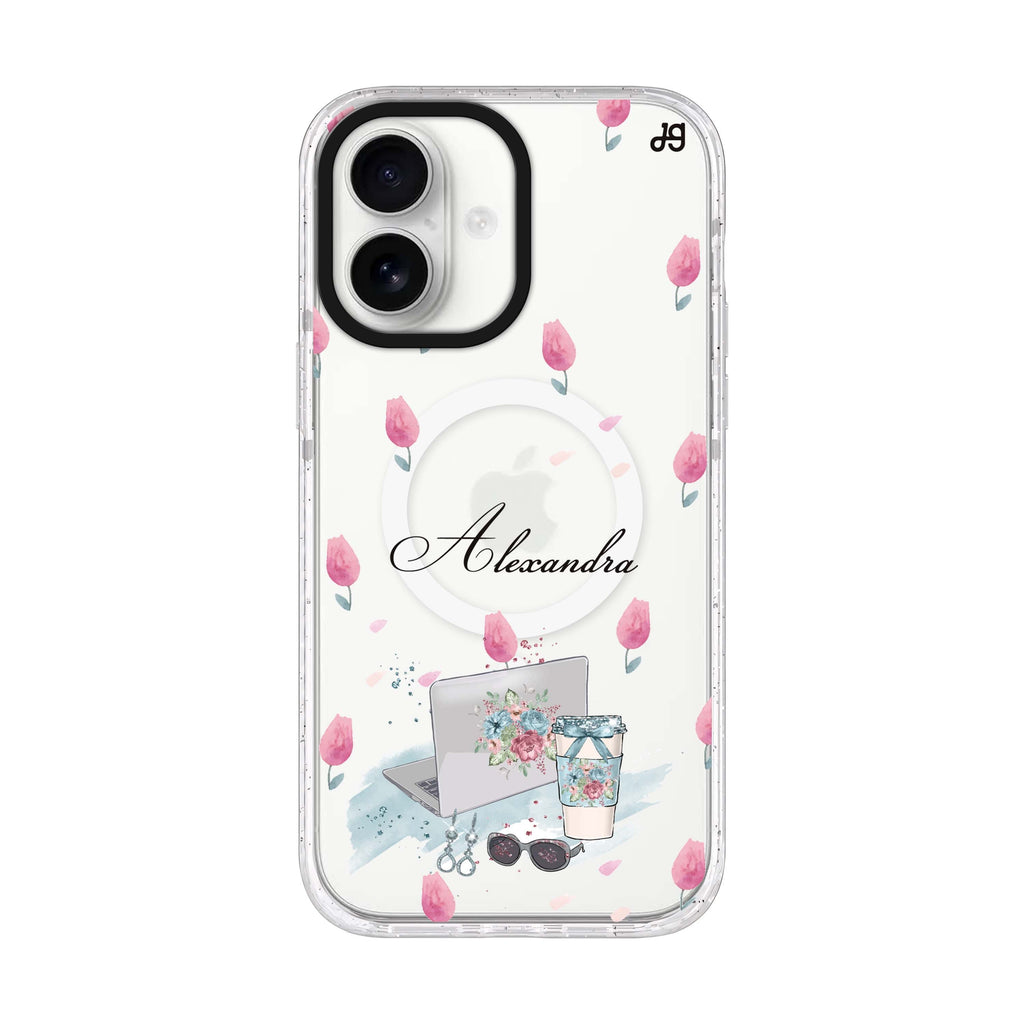 My Foral Lifestyle personalized name iPhone 17 ultra clear MagSafe case, front product view
