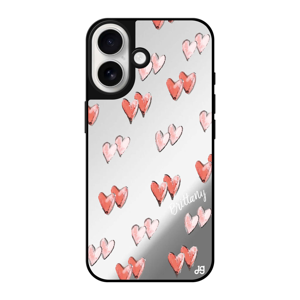 Reflective iPhone 16 Mirror Case –Double Heart Design