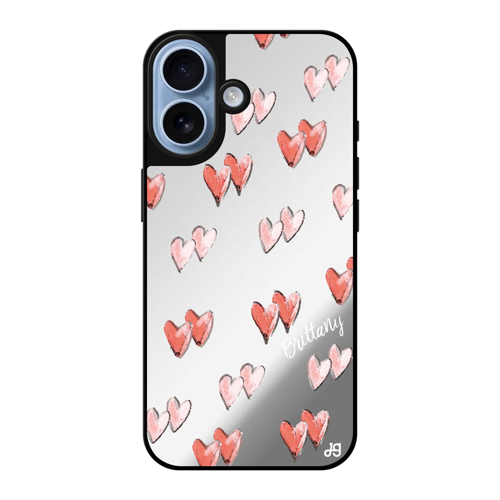 Reflective iPhone 16 Mirror Case –Double Heart Design