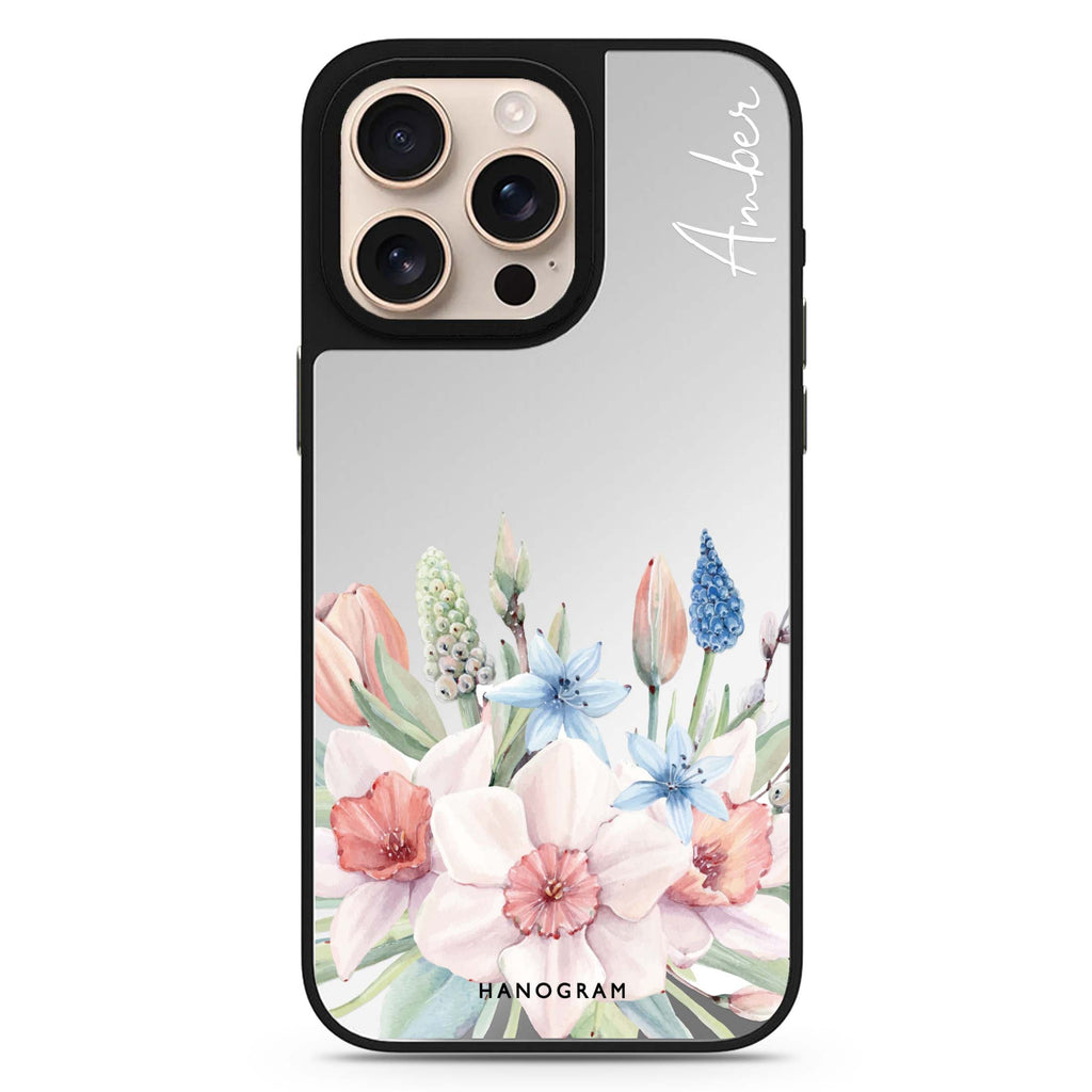 My Glamour Floral personalized name floral design iPhone 16/15/14 Pro Max & Pro mirror case