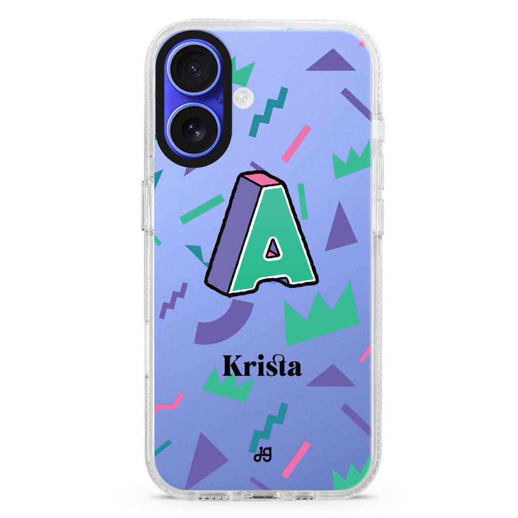 Inspired Letter iPhone 16 and 16 Plus ultra clear case, transparent colorful artwork, front product view
