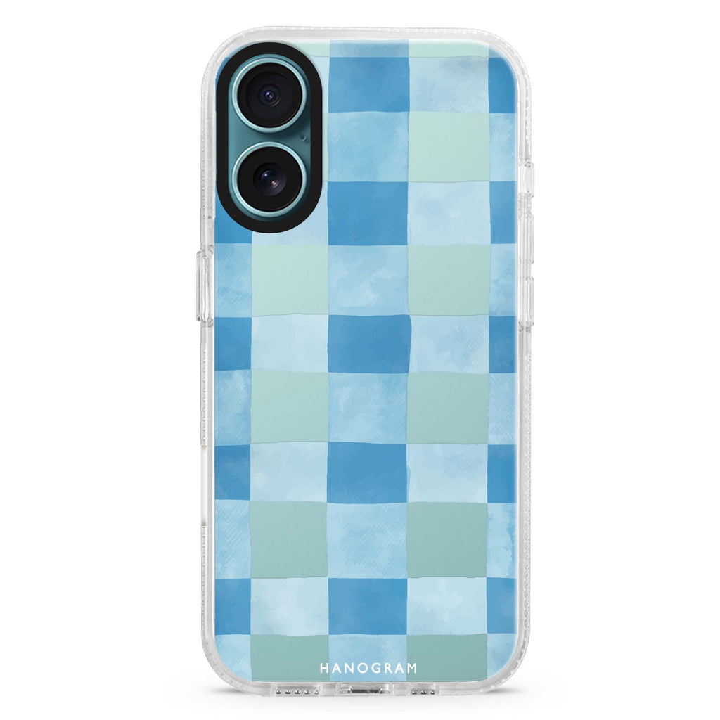 Gingham Sky iPhone 16 and 16 Plus ultra clear case, transparent celestial artwork, front product view