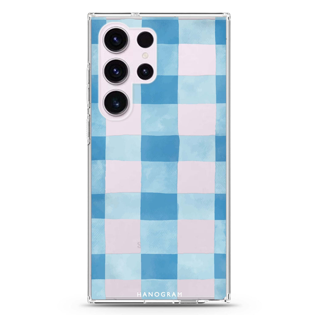 Gingham Sky Samsung Galaxy S26/S25/S24/S23/S22 Ultra ultra clear case, transparent design, main view