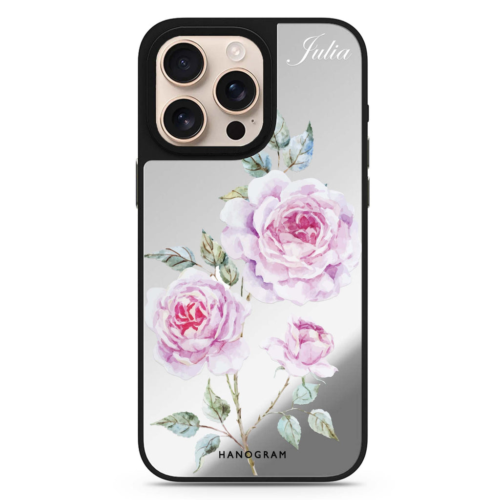 Simple Floral personalized name floral design iPhone 16/15/14 Pro Max & Pro mirror case