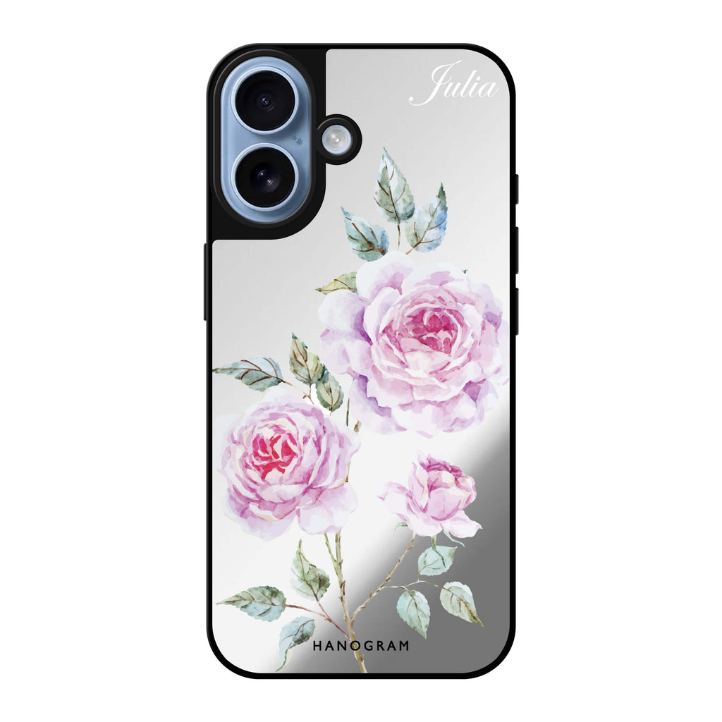 Reflective iPhone 16 Mirror Case –Simple Floral Design
