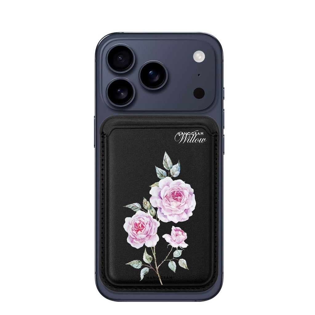 Simple Floral custom name MagSafe wallet for iPhone, personalized magnetic card holder, main view