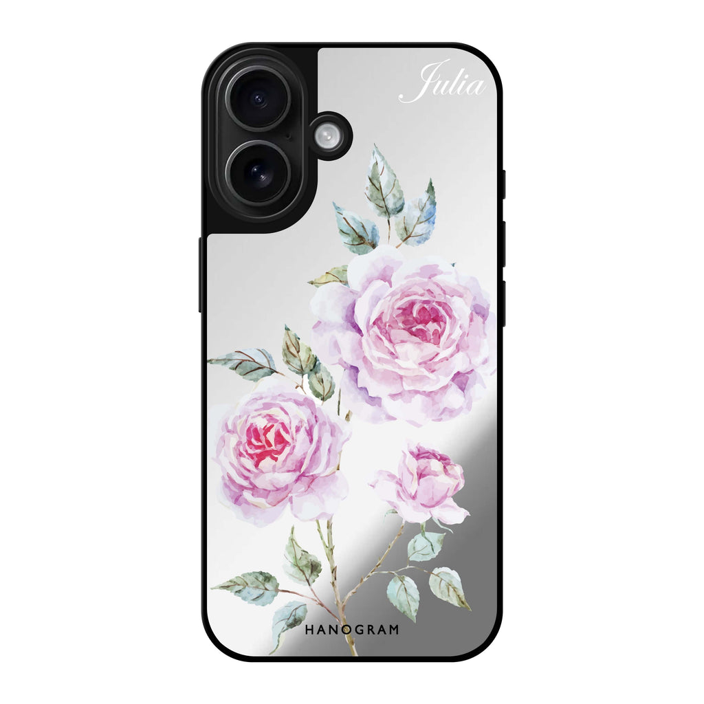 Reflective iPhone 16 Mirror Case –Simple Floral Design