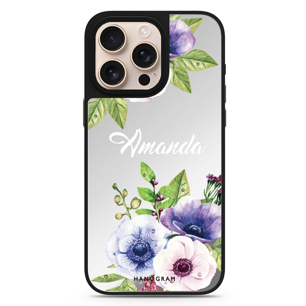 Blooming Flowers personalized name floral design iPhone 16/15/14 Pro Max & Pro mirror case
