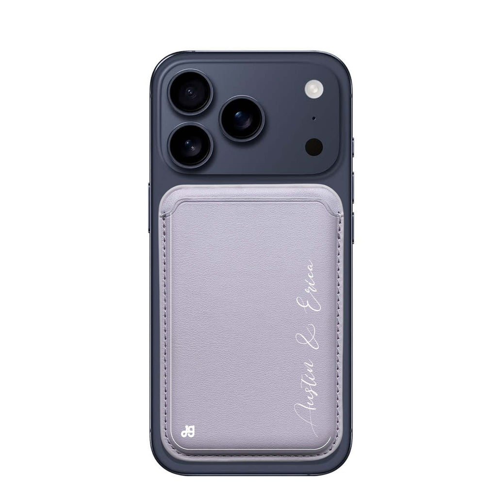 Handwritten You and Me custom name MagSafe wallet for iPhone, personalized magnetic card holder, main view