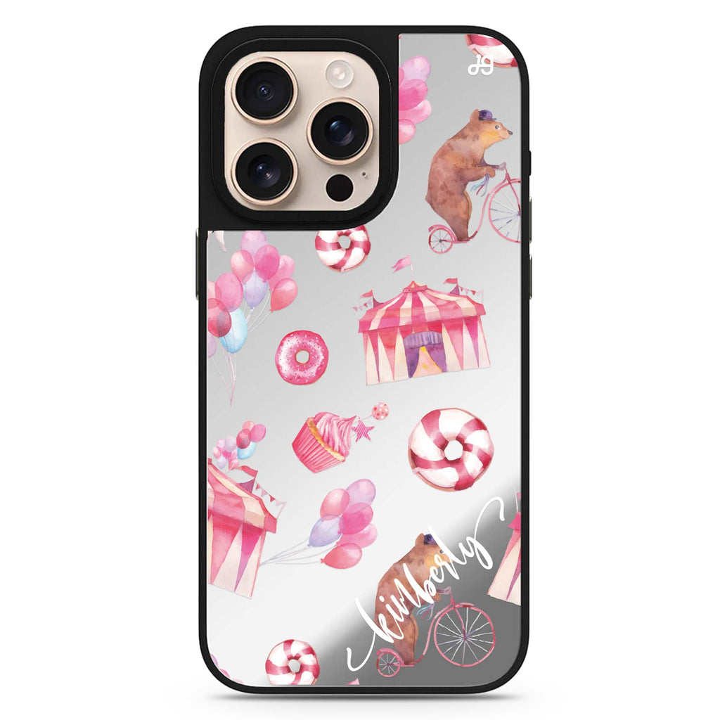 Red Circus personalized name color-inspired design iPhone 16/15/14 Pro Max & Pro mirror case
