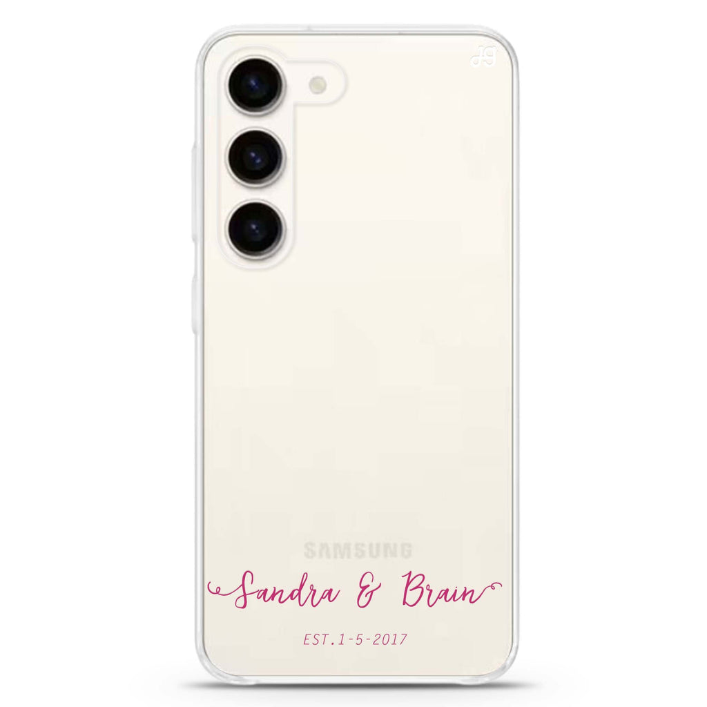 You & Me & Our Date personalized ultra-clear case for Samsung Galaxy S23/S22, front view