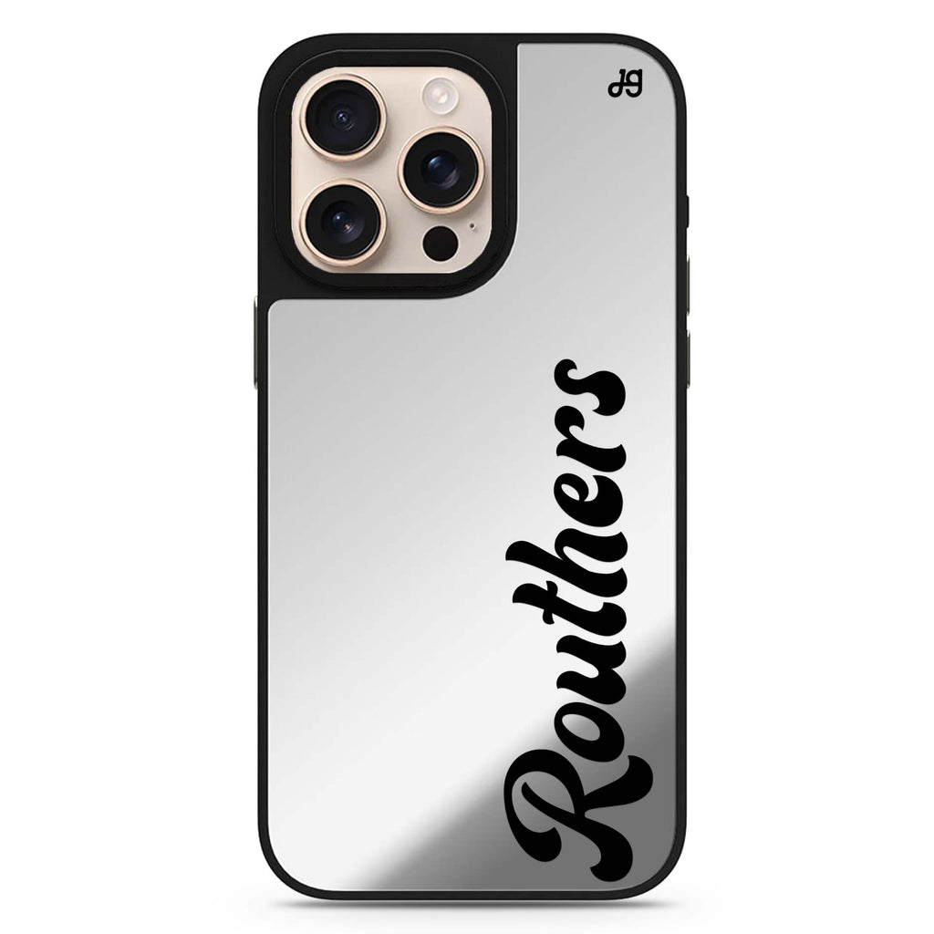 Modern Nameplate personalized name sleek reflective design iPhone 16/15/14 Pro Max & Pro mirror case