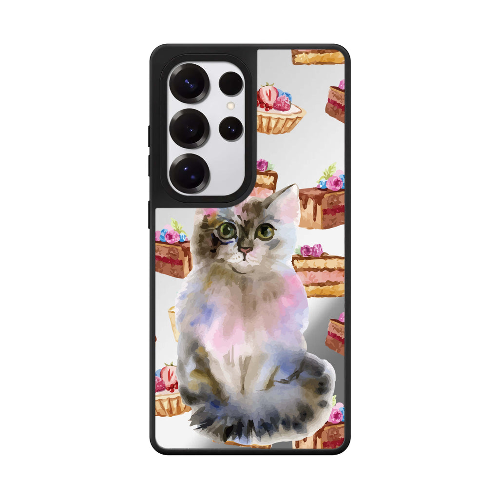 Watercolour Cat Samsung Galaxy S25 S24 S23 Ultra mirror case, front view